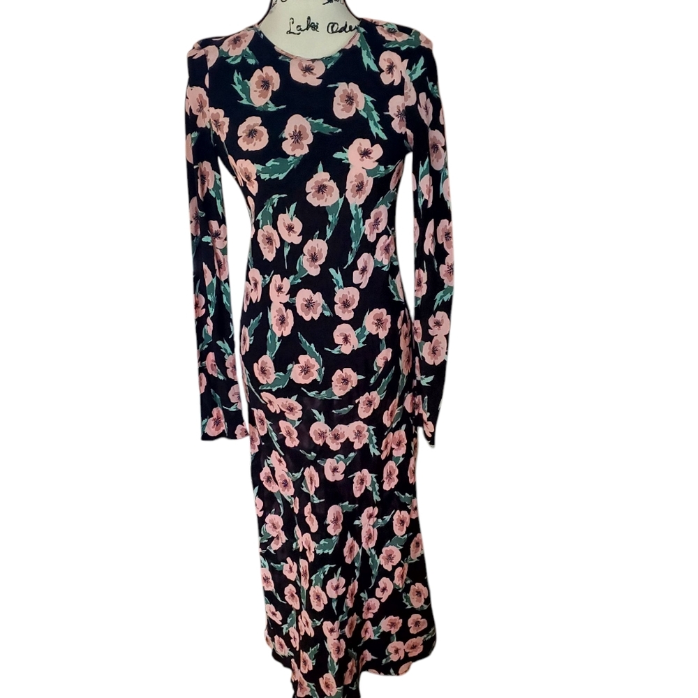 Zara Floral Long Sleeve Dress Size Medium
